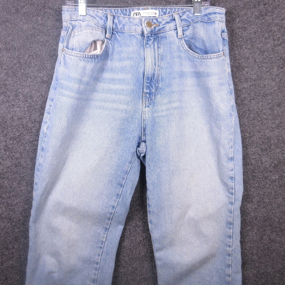 Zara Jeans Womens 10 Blue Mom Relaxed Fit Denim Light Wash Raw Hem High Rise